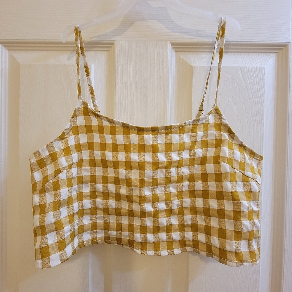 Cloud Ten Gold Gingham Crop Top Size Small